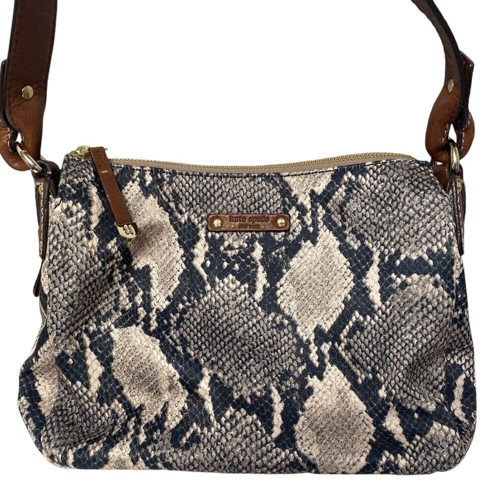 Kate Spade Handbag Python Sateen Brown Leather Tr… - image 2